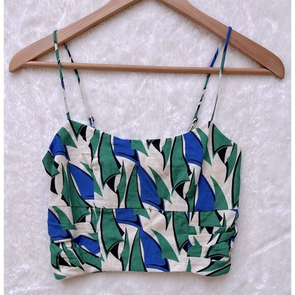 NWT Zara Celeb Style Blogger’s Favorite Printed Linen Blend Crop Top, Size XS - Picture 11 of 14